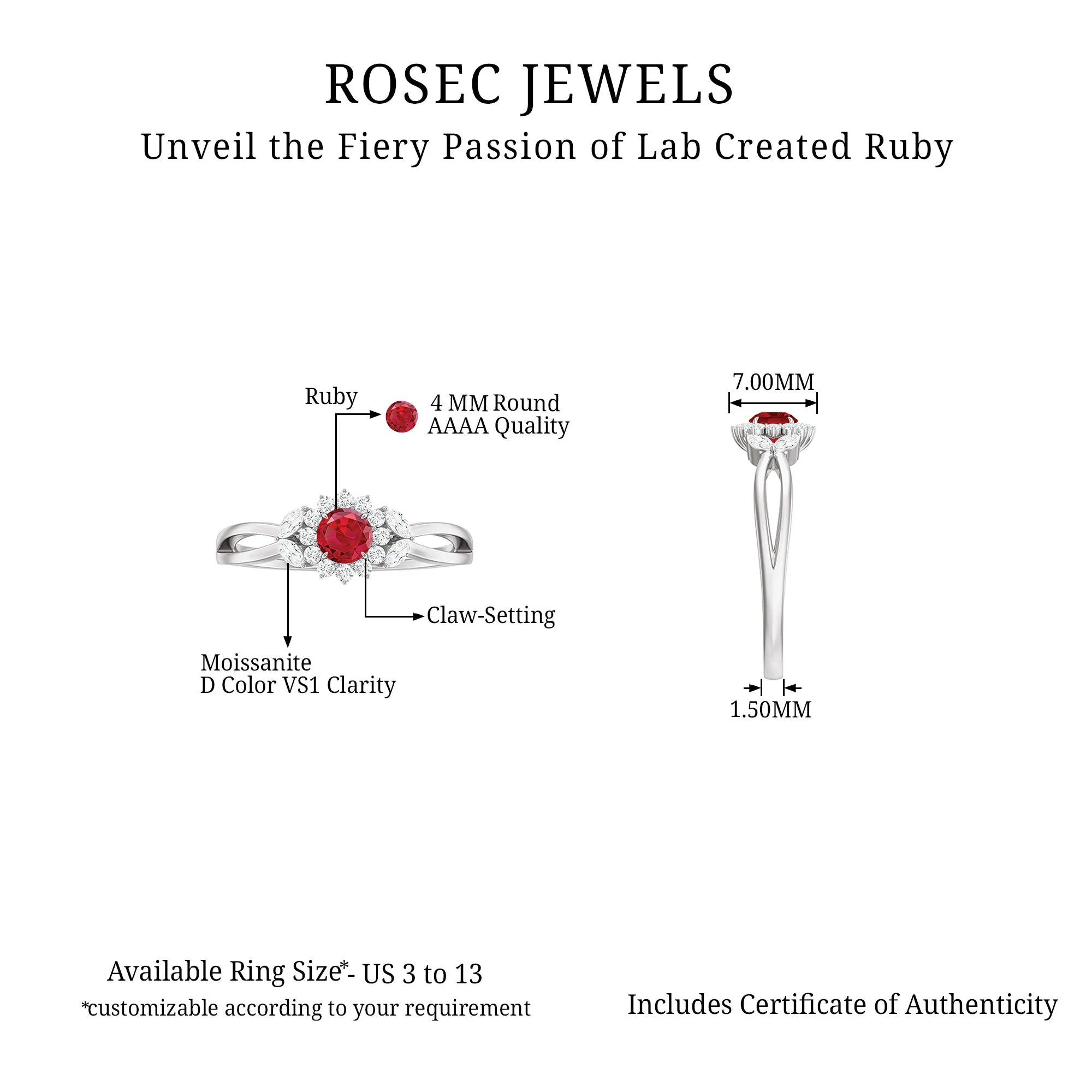 Created Ruby and Moissanite Flower Engagement Ring in Split Shank