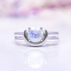 Crescent Moon Moonstone Ring- Sterling Silver