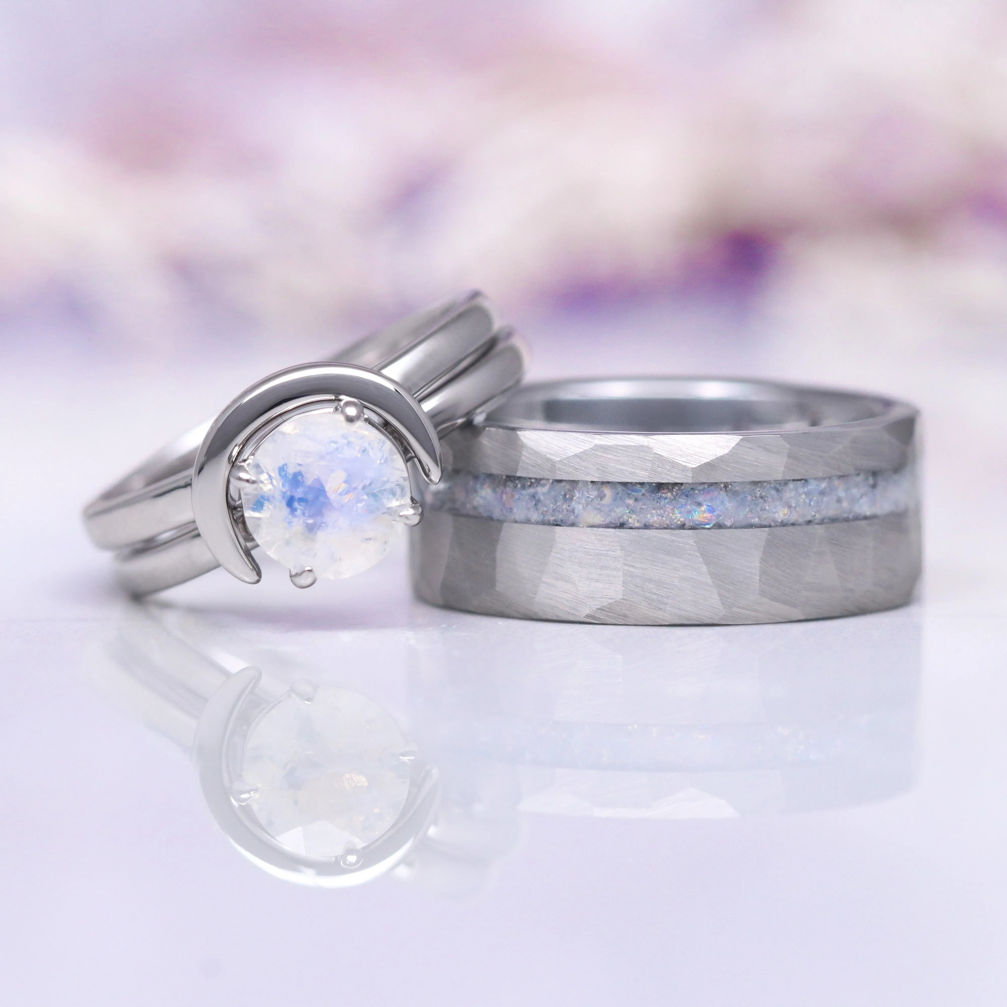 Crescent Moon Moonstone Ring- Sterling Silver