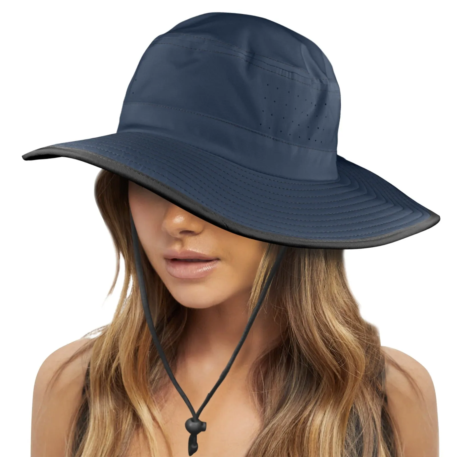 dark blue print 2 Wide Brim Bucket Hat