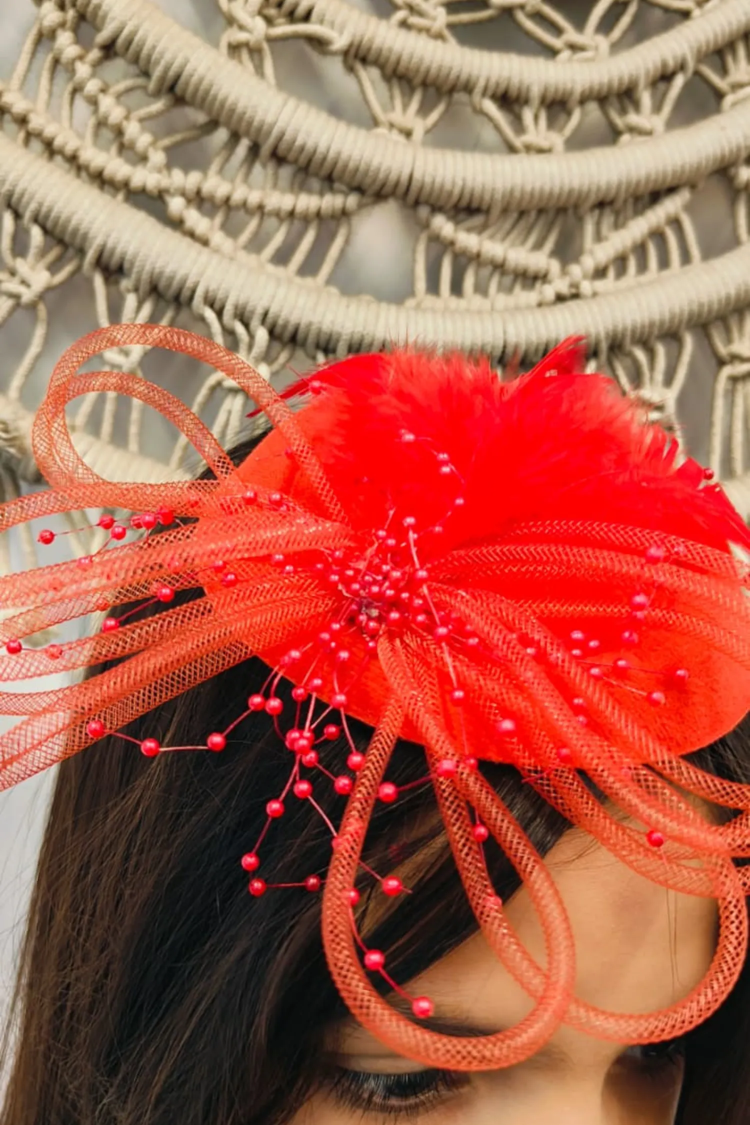 Derby Pearl Red Fascinator