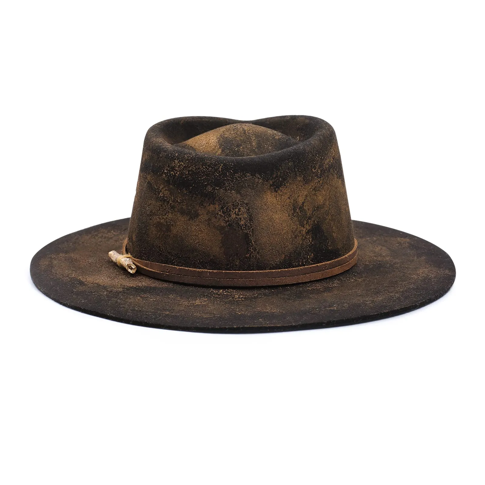 Eclipse - Vintage Burned Distressed Stiff Wool Fedora Hat