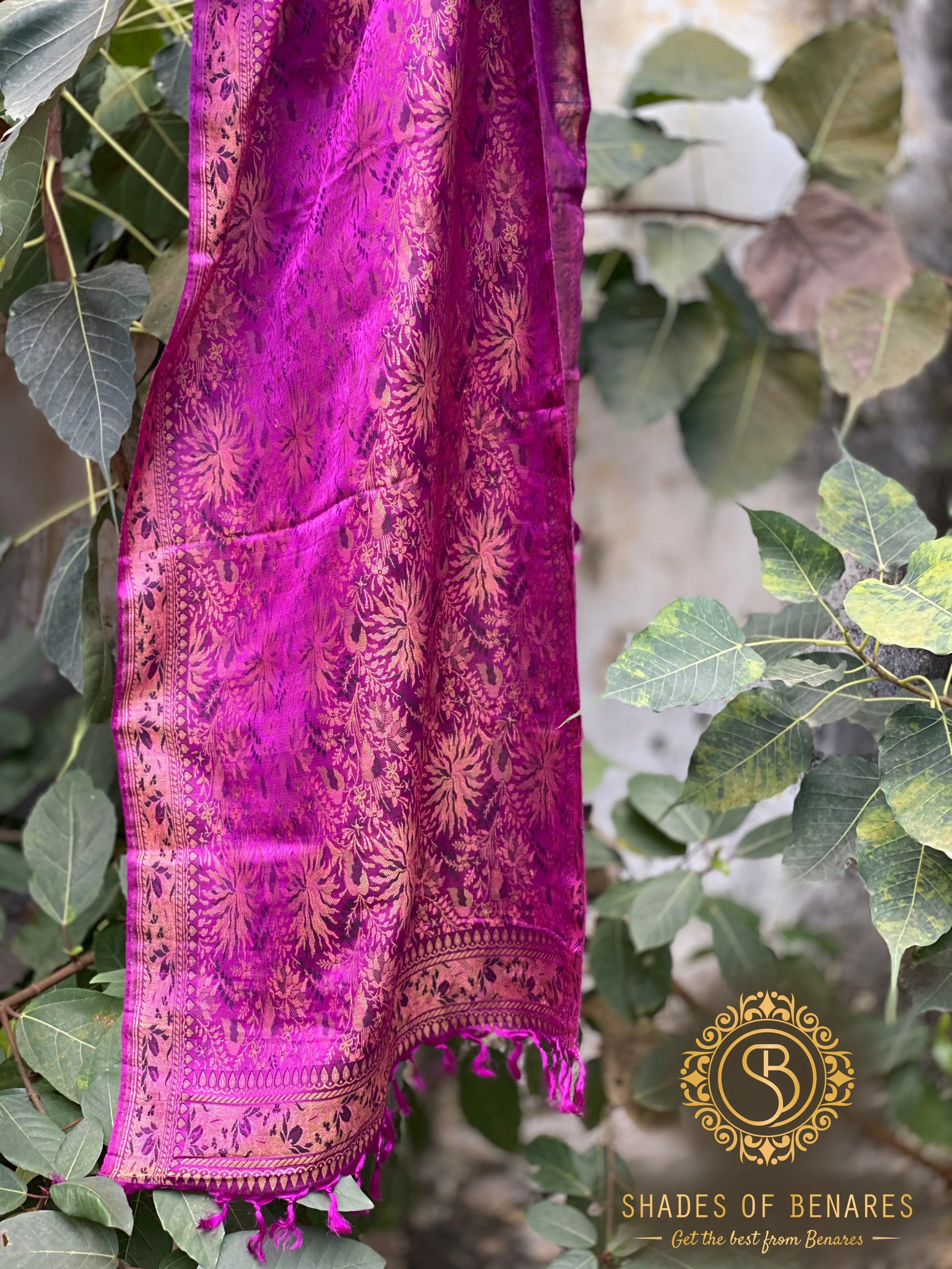 Exquisite Classic Raani Pink Pure Silk Handloom Printed Banarasi Scarf