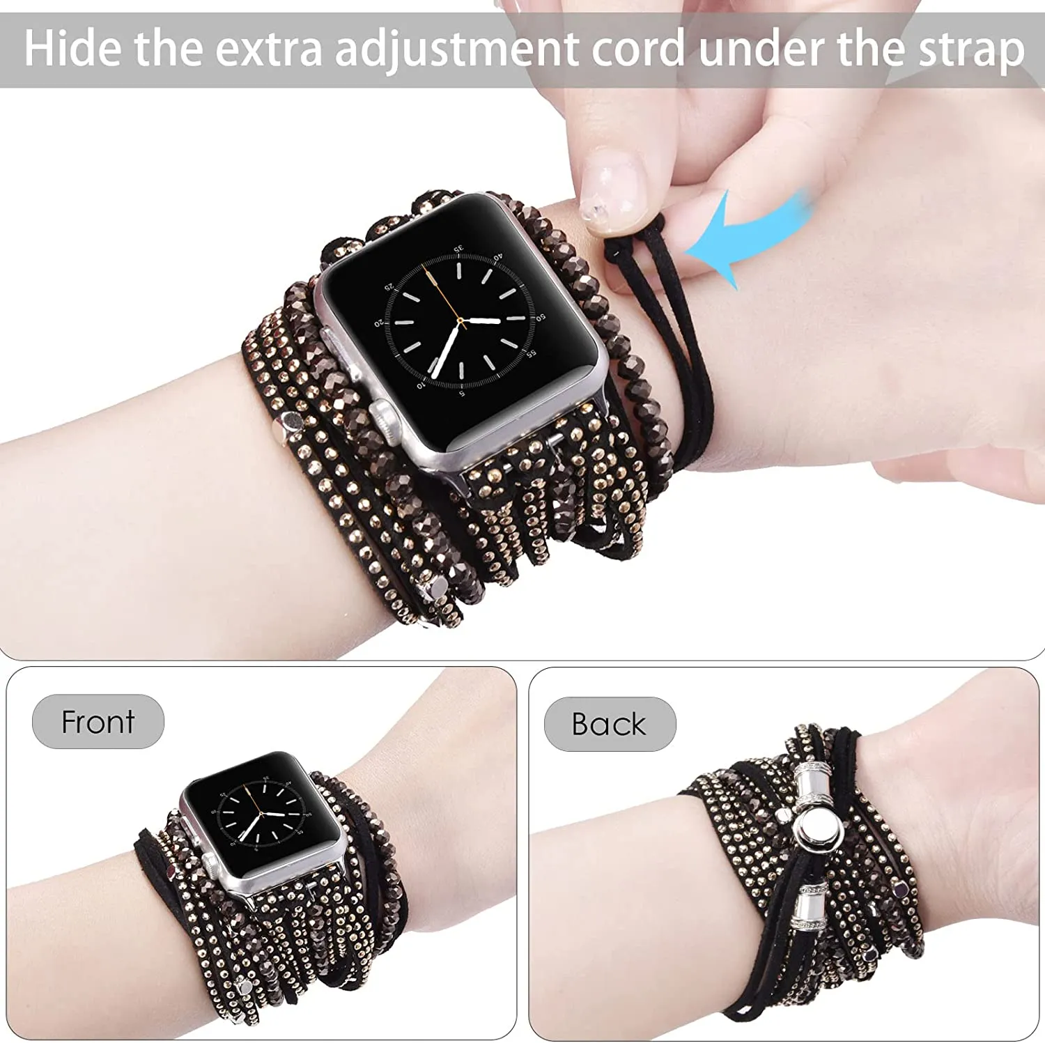 Fabric Easy Wrap-around Wrist Band for Apple Watch-Black