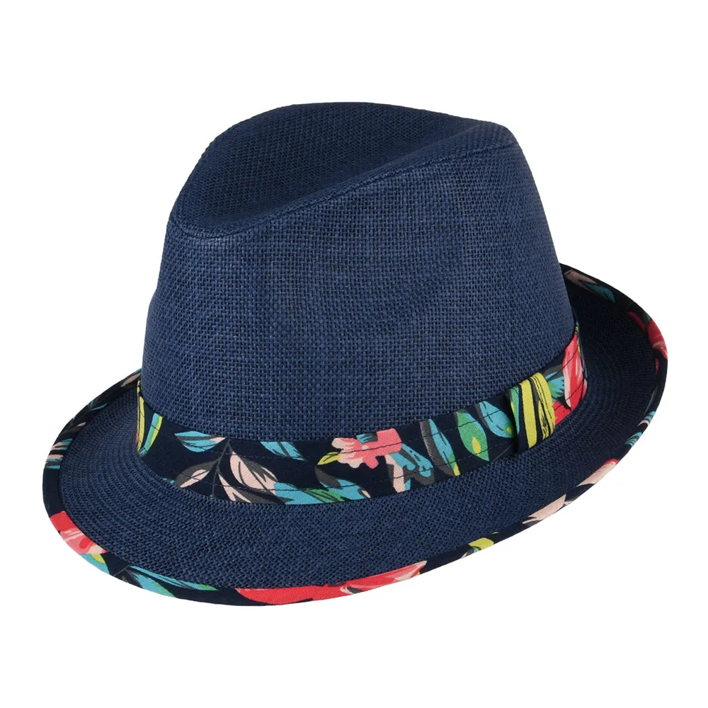 Failsworth Hats Malibu Toyo Straw Trilby Hat - Navy Blue