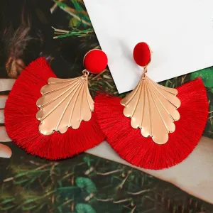 Fashion Bohemian Big Tassel Dangle Drop Earrings for Women Statement Wedding Red Fringe Female Earrings