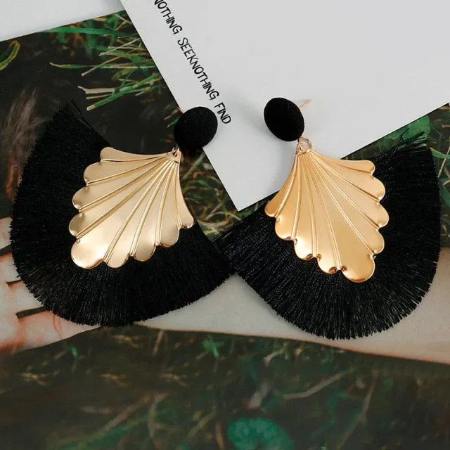 Fashion Bohemian Big Tassel Dangle Drop Earrings for Women Statement Wedding Red Fringe Female Earrings