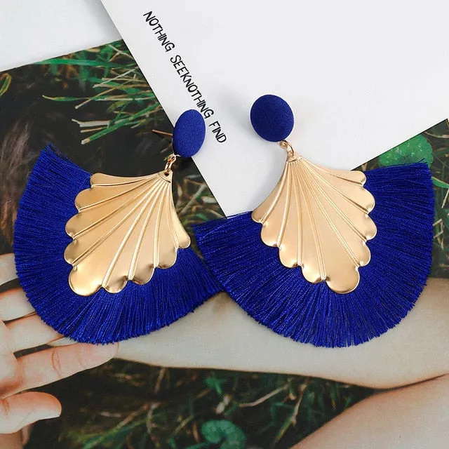 Fashion Bohemian Big Tassel Dangle Drop Earrings for Women Statement Wedding Red Fringe Female Earrings