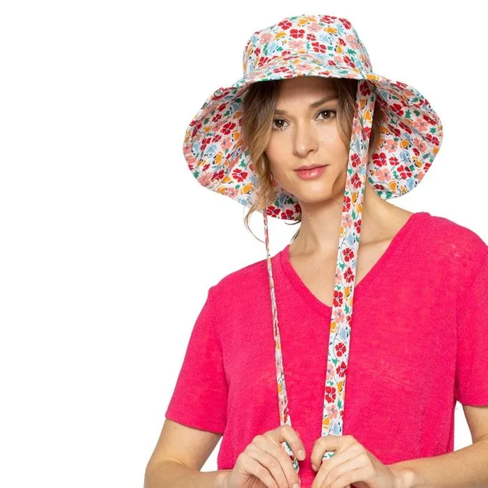 Floral Chin Tie Bucket Hat