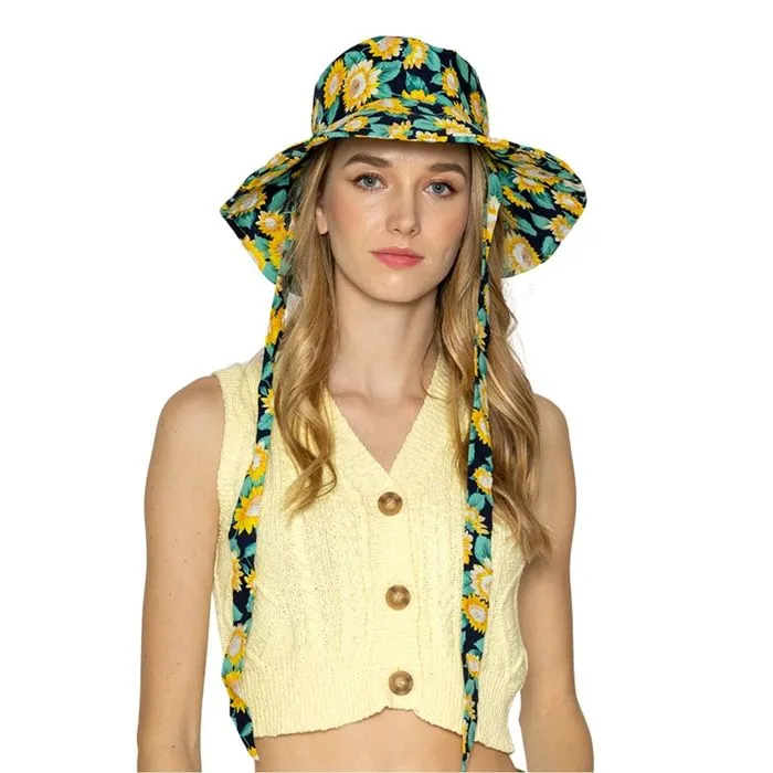 Floral Chin Tie Bucket Hat