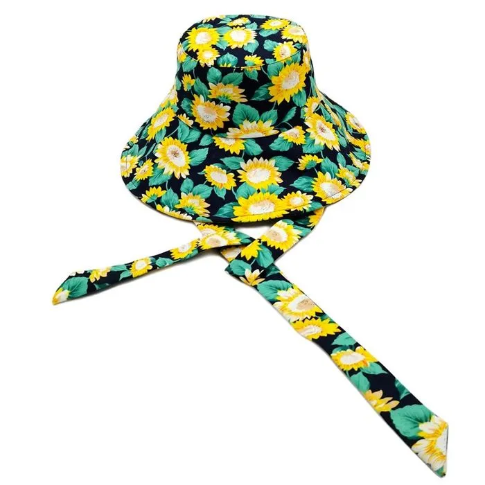 Floral Chin Tie Bucket Hat