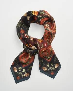 Folksy Fox Silk Blend Scarf - Black