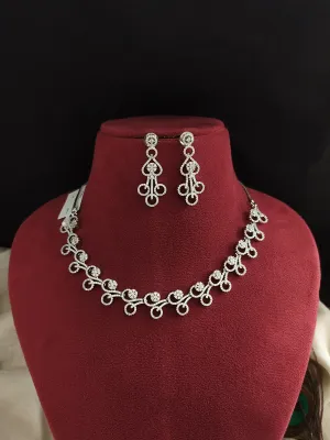 Full White Zircon Necklace Set in Rhodium Finish