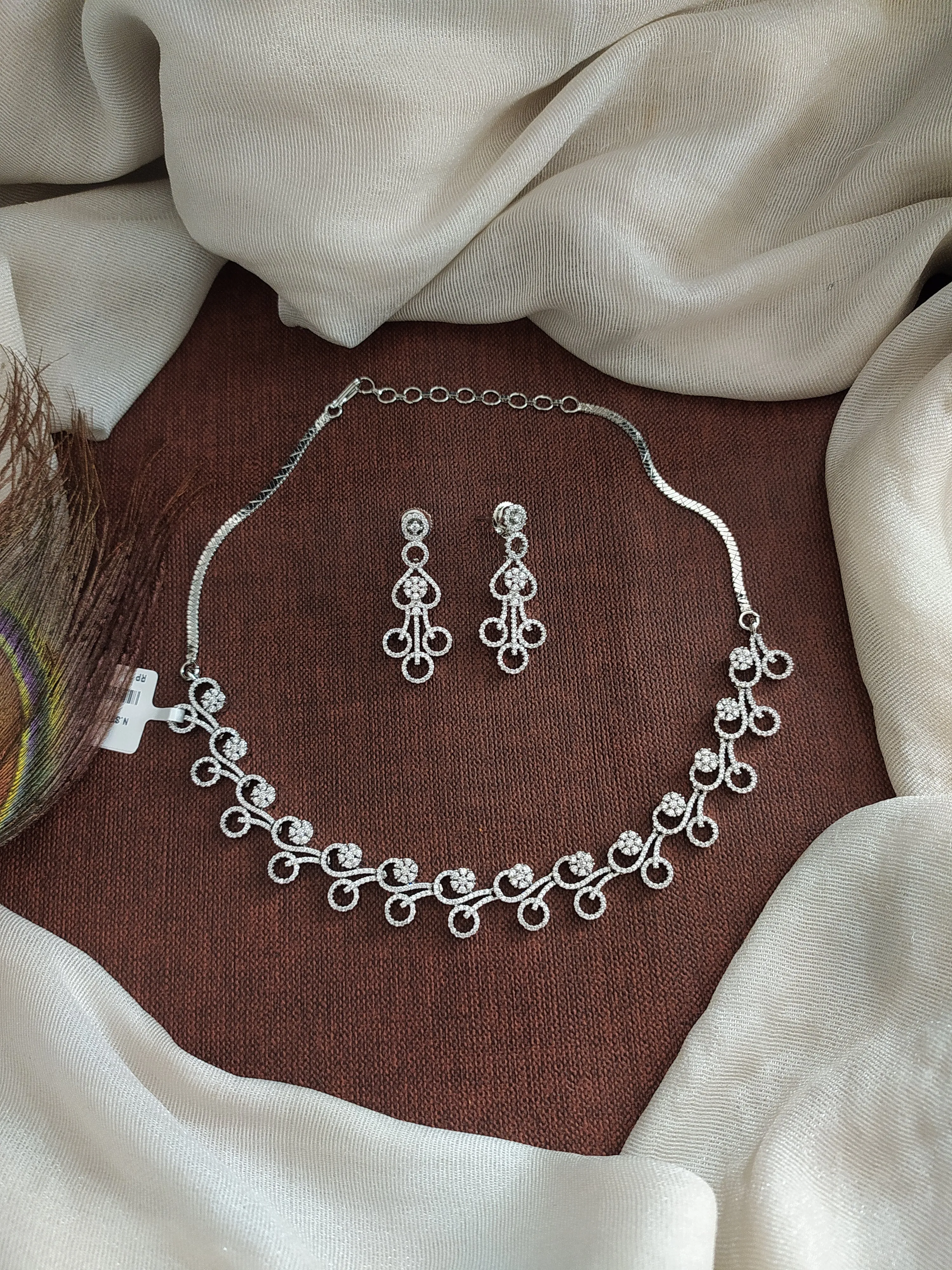 Full White Zircon Necklace Set in Rhodium Finish