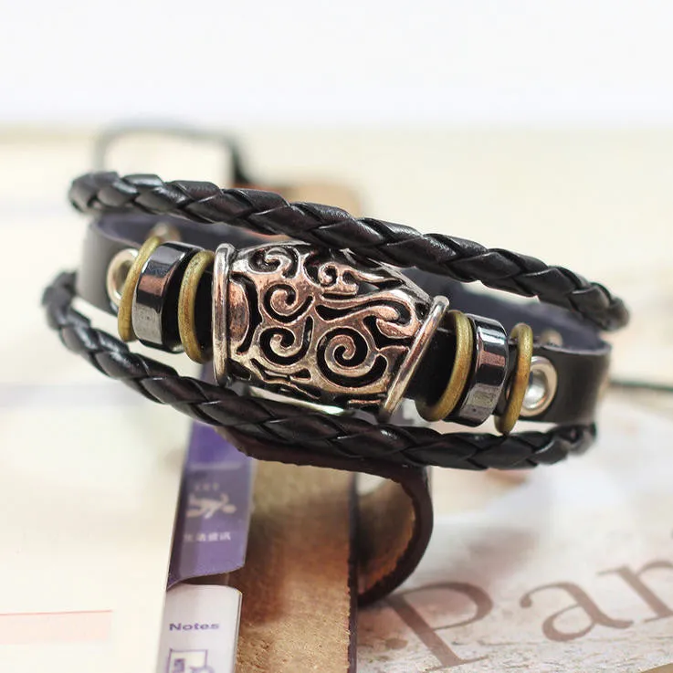 Handmade Genuine Leather Adjustable Bracelet Wristband Jewelry Unisex