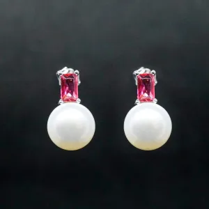 Hannah X - Pearl Crystal Silver Stud Earrings