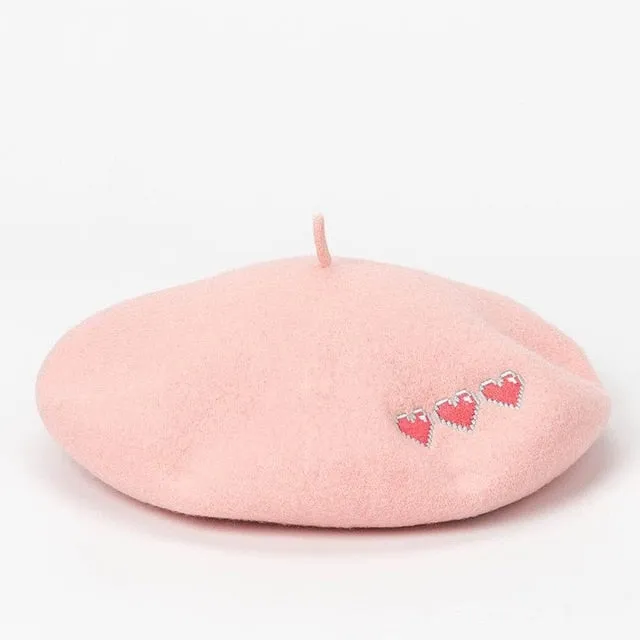 Harajuku Triple Heart Pink Beret