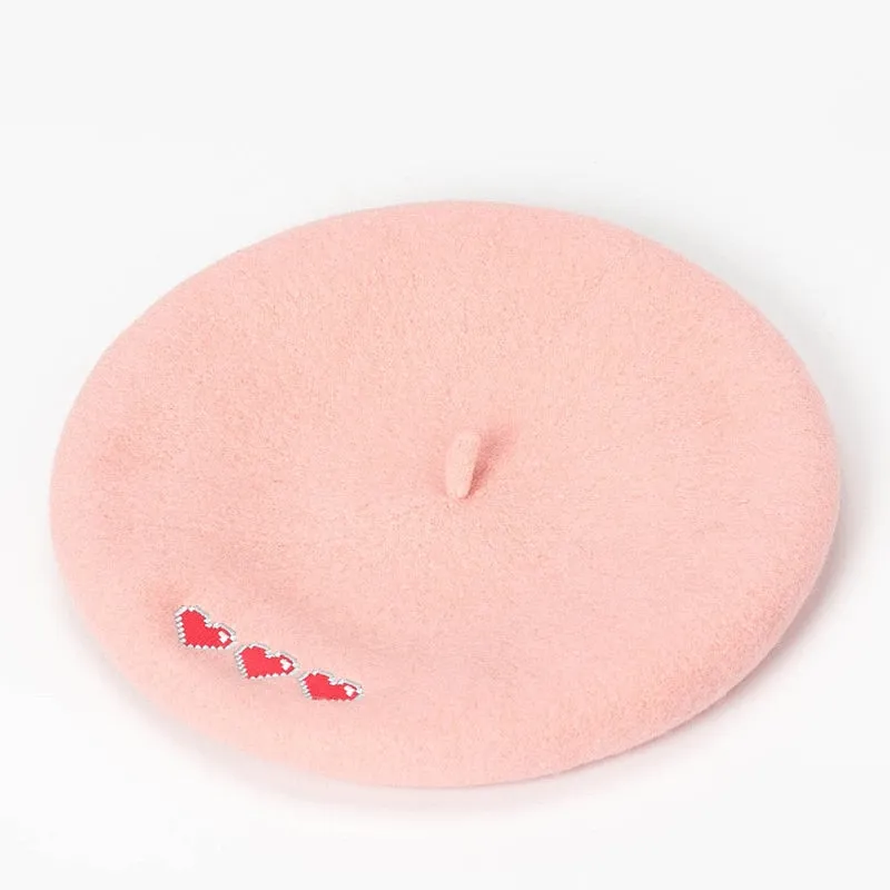 Harajuku Triple Heart Pink Beret