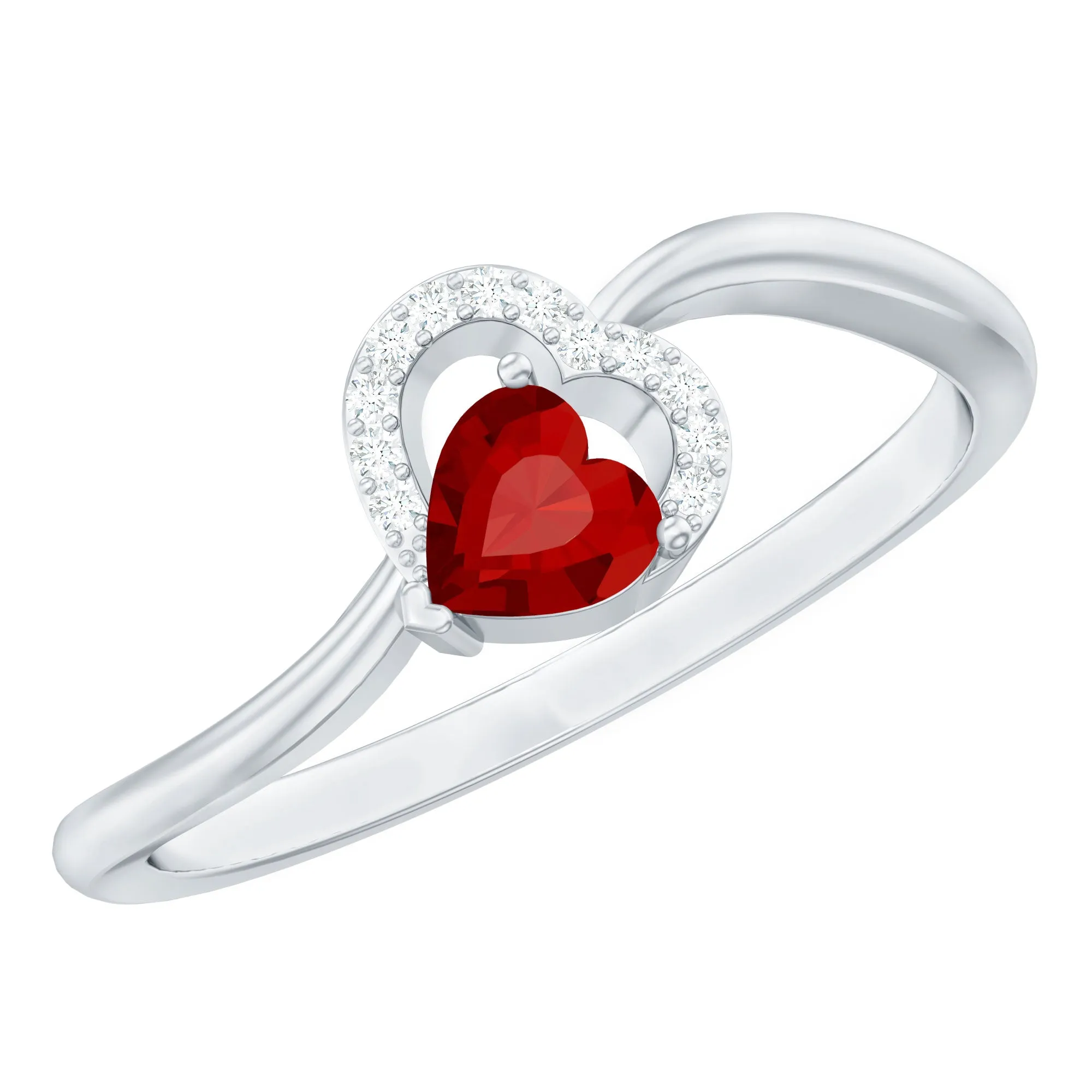 Heart Shape Lab Grown Ruby and Diamond Twisted Promise Ring