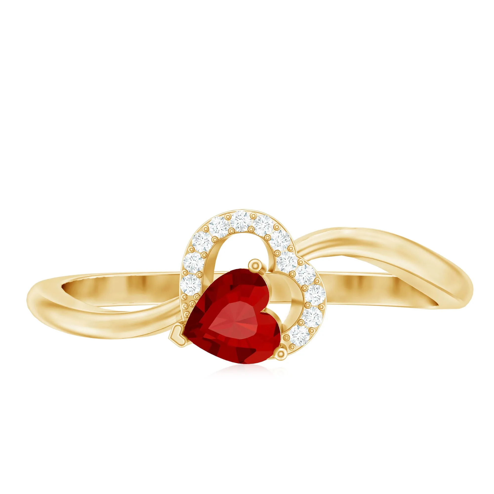 Heart Shape Lab Grown Ruby and Diamond Twisted Promise Ring