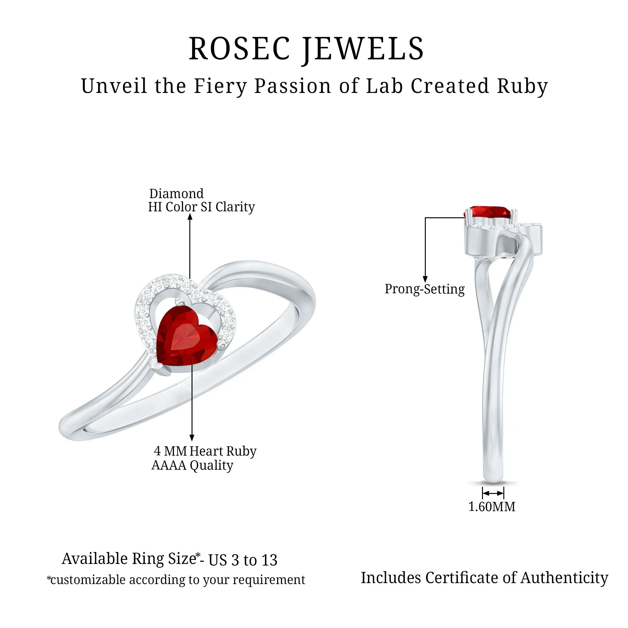 Heart Shape Lab Grown Ruby and Diamond Twisted Promise Ring