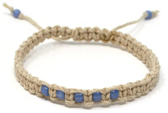 Hemp Macrame Bracelet - Blue. Beach Holiday Bracelet. Stacking Bracelet.