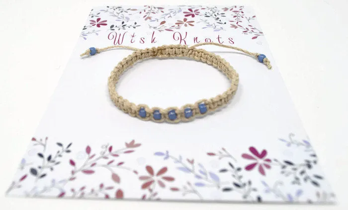 Hemp Macrame Bracelet - Blue. Beach Holiday Bracelet. Stacking Bracelet.