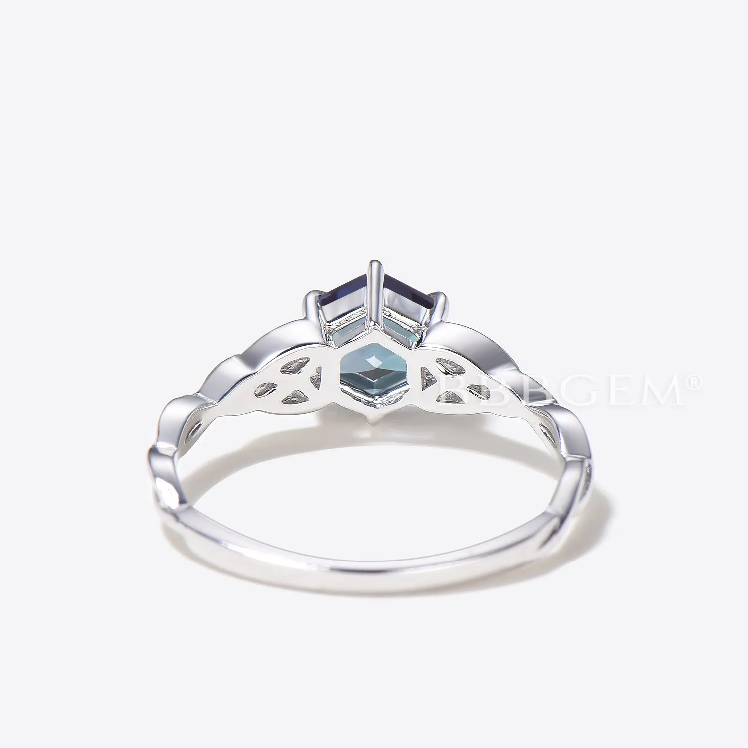 Hexagon Cut Alexandrite Engagement Ring Celtic Knot White Gold Ring