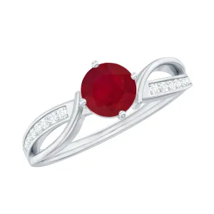 Infinity Shank Ruby Solitaire Engagement Ring with Diamond