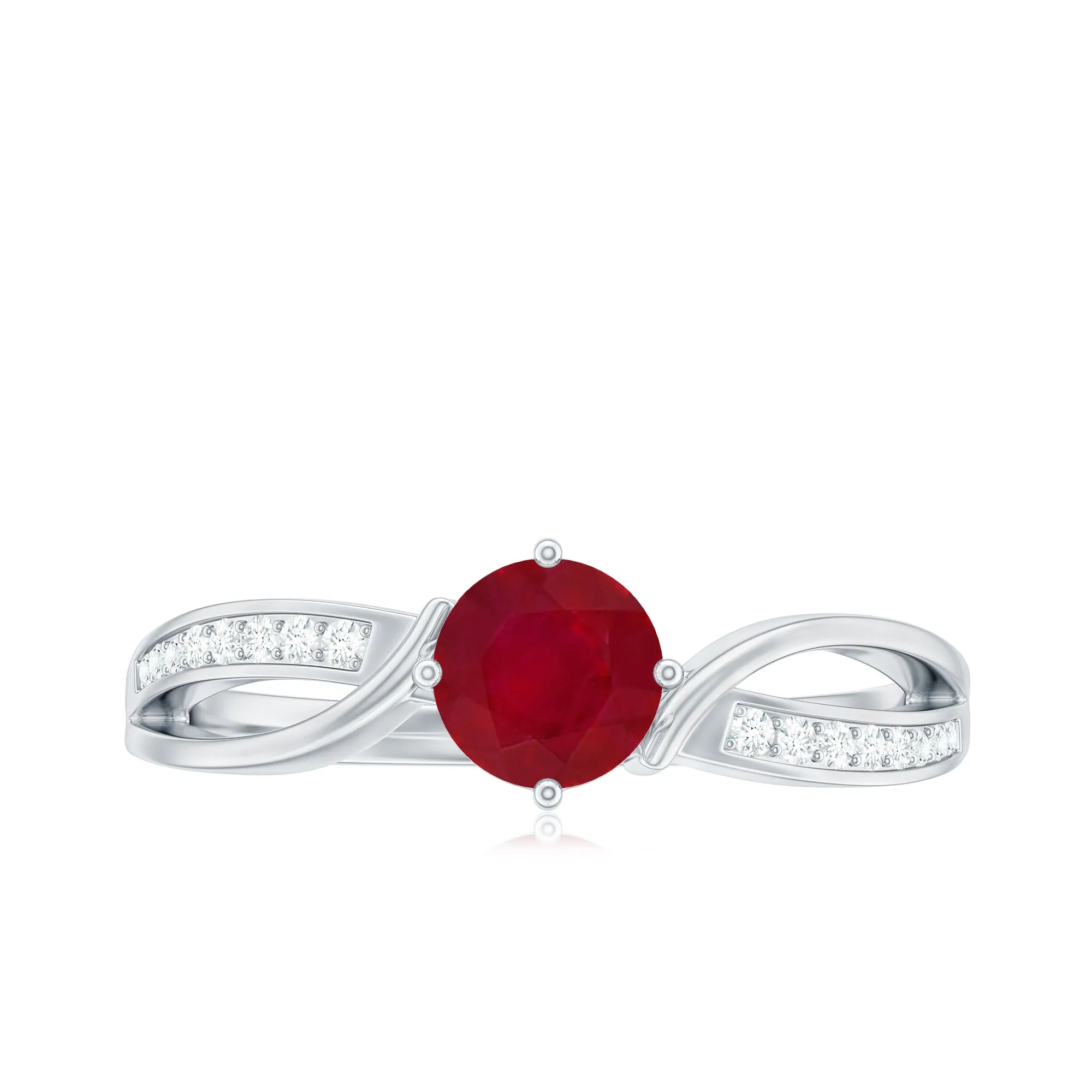 Infinity Shank Ruby Solitaire Engagement Ring with Diamond