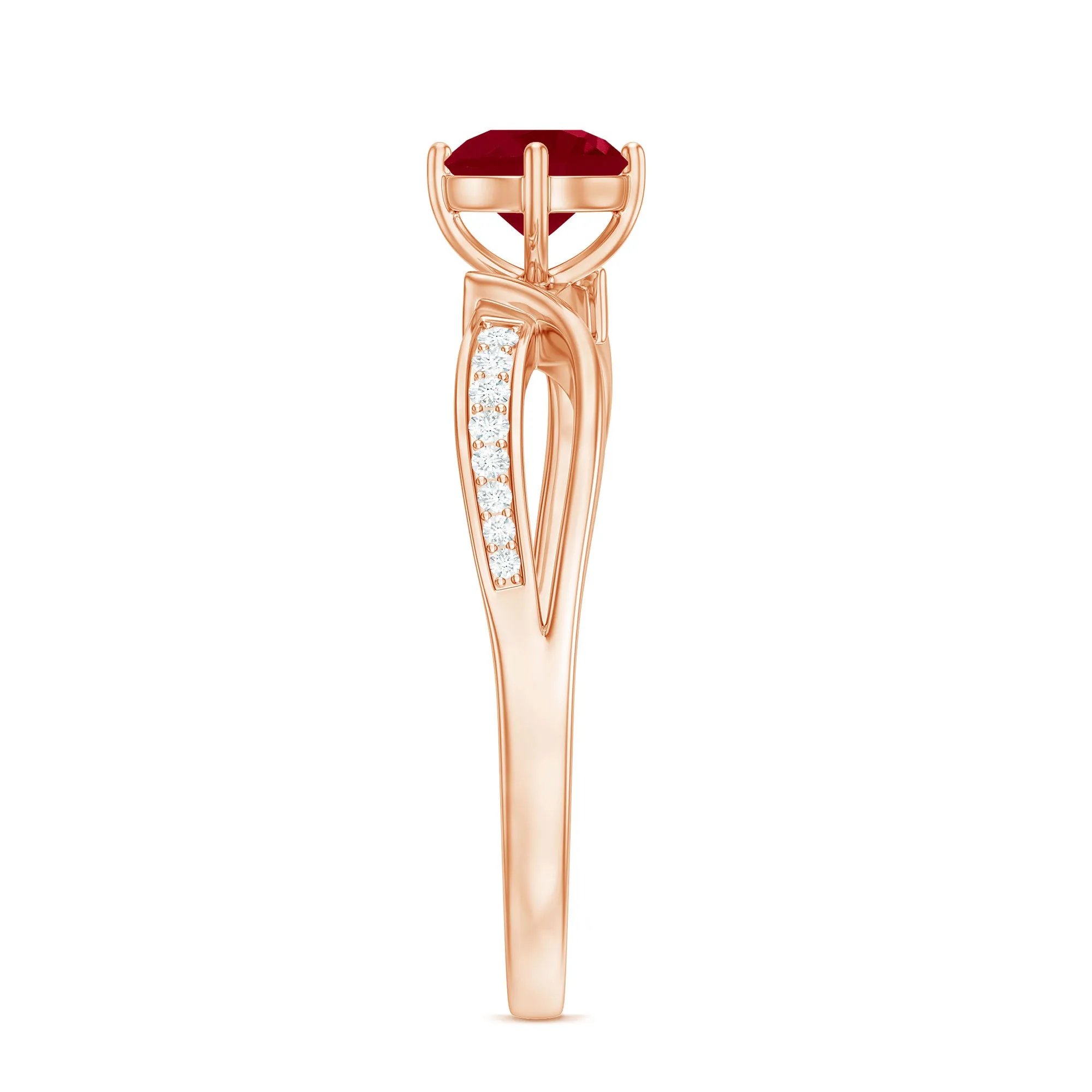 Infinity Shank Ruby Solitaire Engagement Ring with Diamond