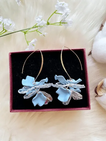 Iridescent - petals earrings | frosted pink or blue golden hook flower earrings | bridal party wedding earrings