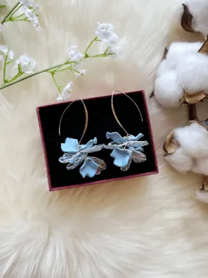 Iridescent - petals earrings | frosted pink or blue golden hook flower earrings | bridal party wedding earrings