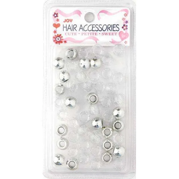 Joy Large Hair Beads 50Ct Silver Metallic & Glitter