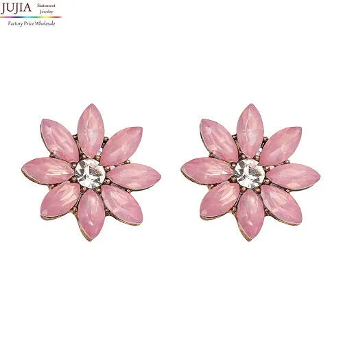 JUJIA 4 colors crystal flower stud earring fashion women statement stud Earrings for women Factory wholesale