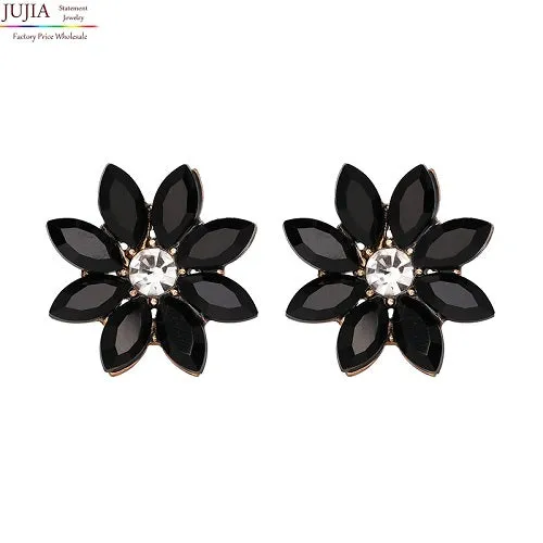 JUJIA 4 colors crystal flower stud earring fashion women statement stud Earrings for women Factory wholesale