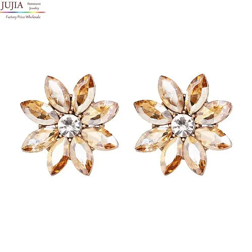 JUJIA 4 colors crystal flower stud earring fashion women statement stud Earrings for women Factory wholesale