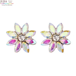 JUJIA 4 colors crystal flower stud earring fashion women statement stud Earrings for women Factory wholesale