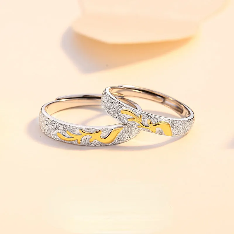 Kissing Deer Romantic Couple Rings Set