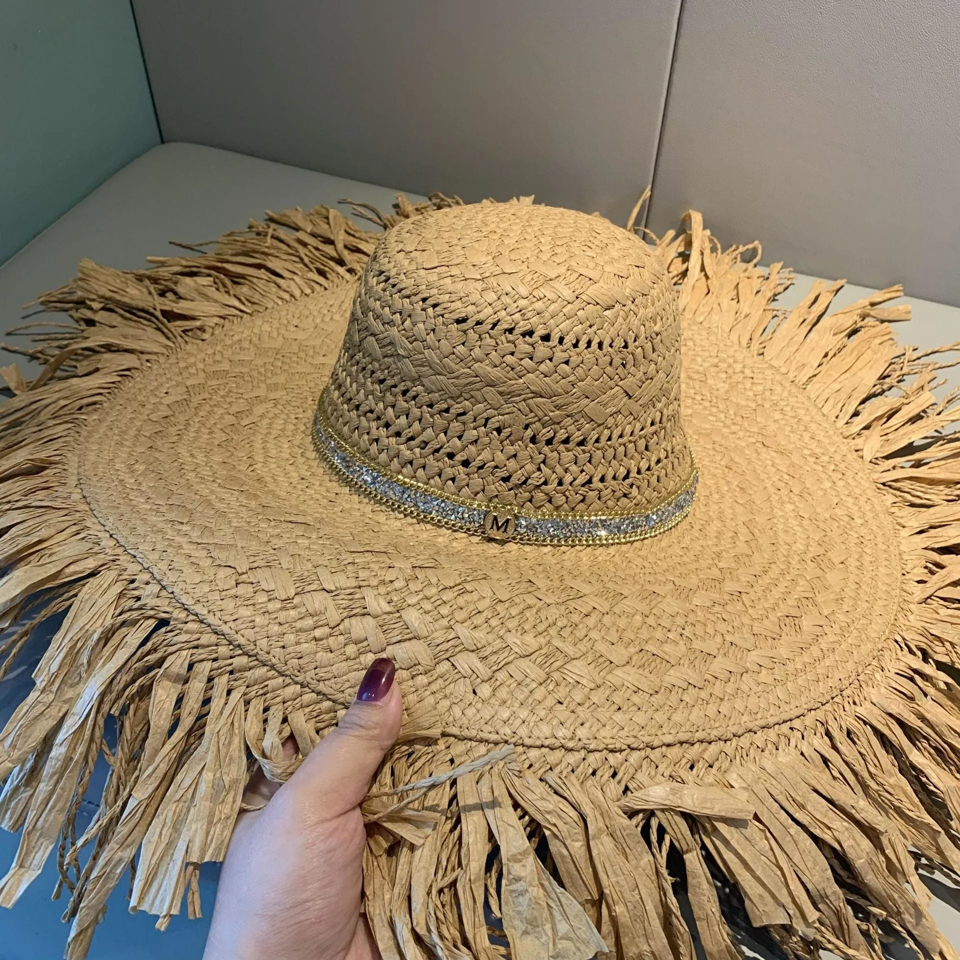 Korean Style Straw Tassel Sun Hat with Wide Brim