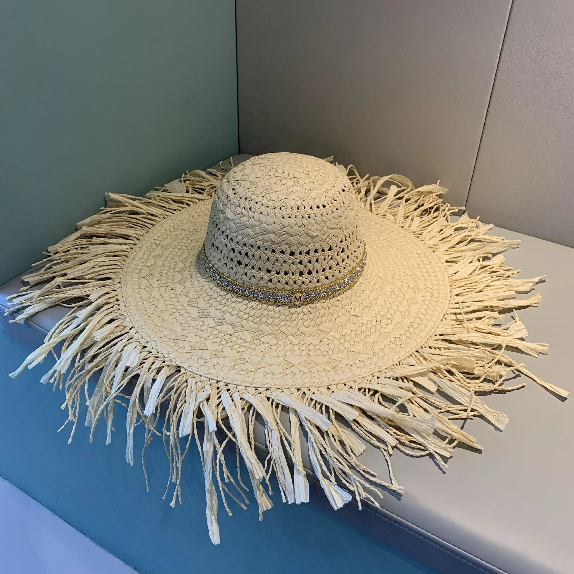 Korean Style Straw Tassel Sun Hat with Wide Brim