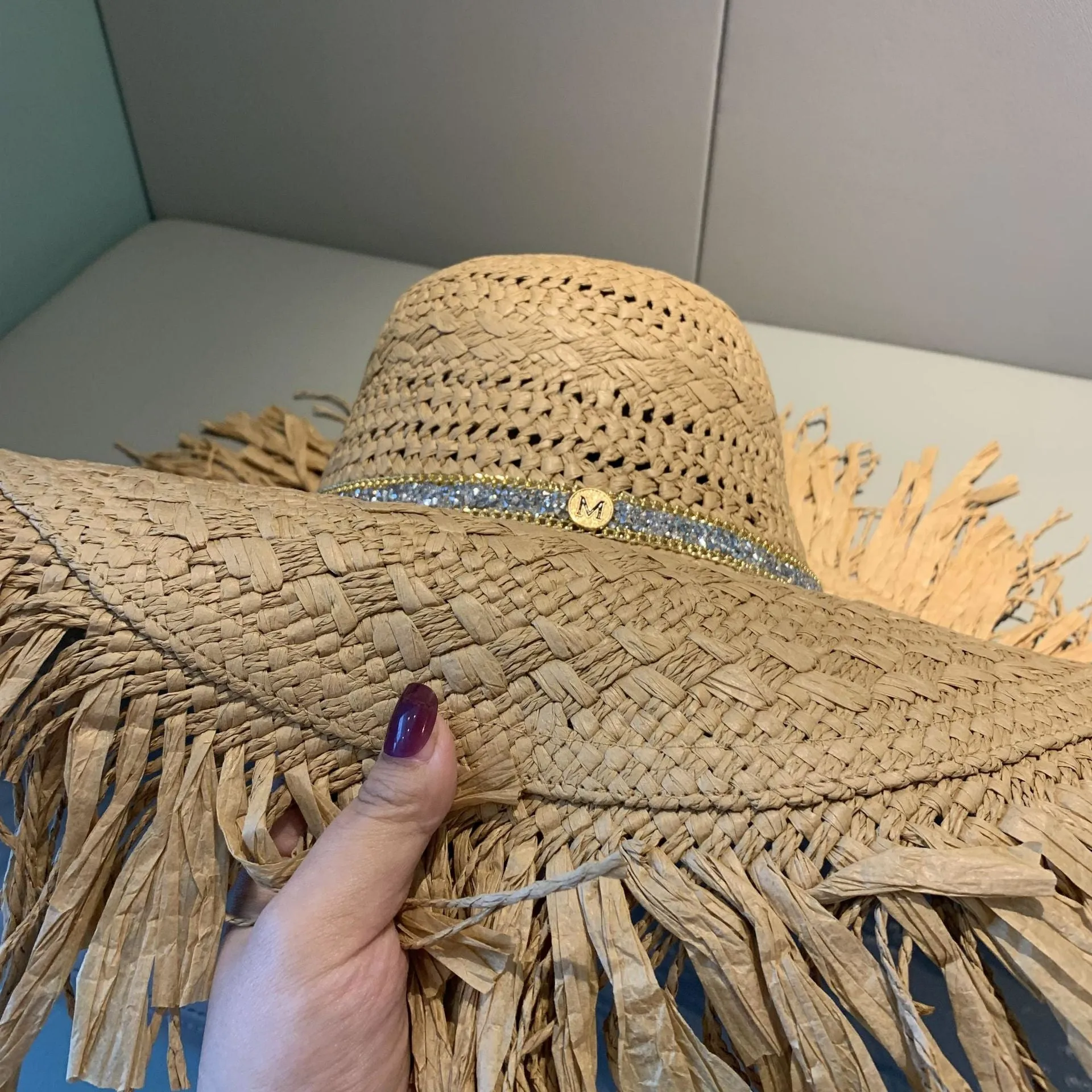 Korean Style Straw Tassel Sun Hat with Wide Brim