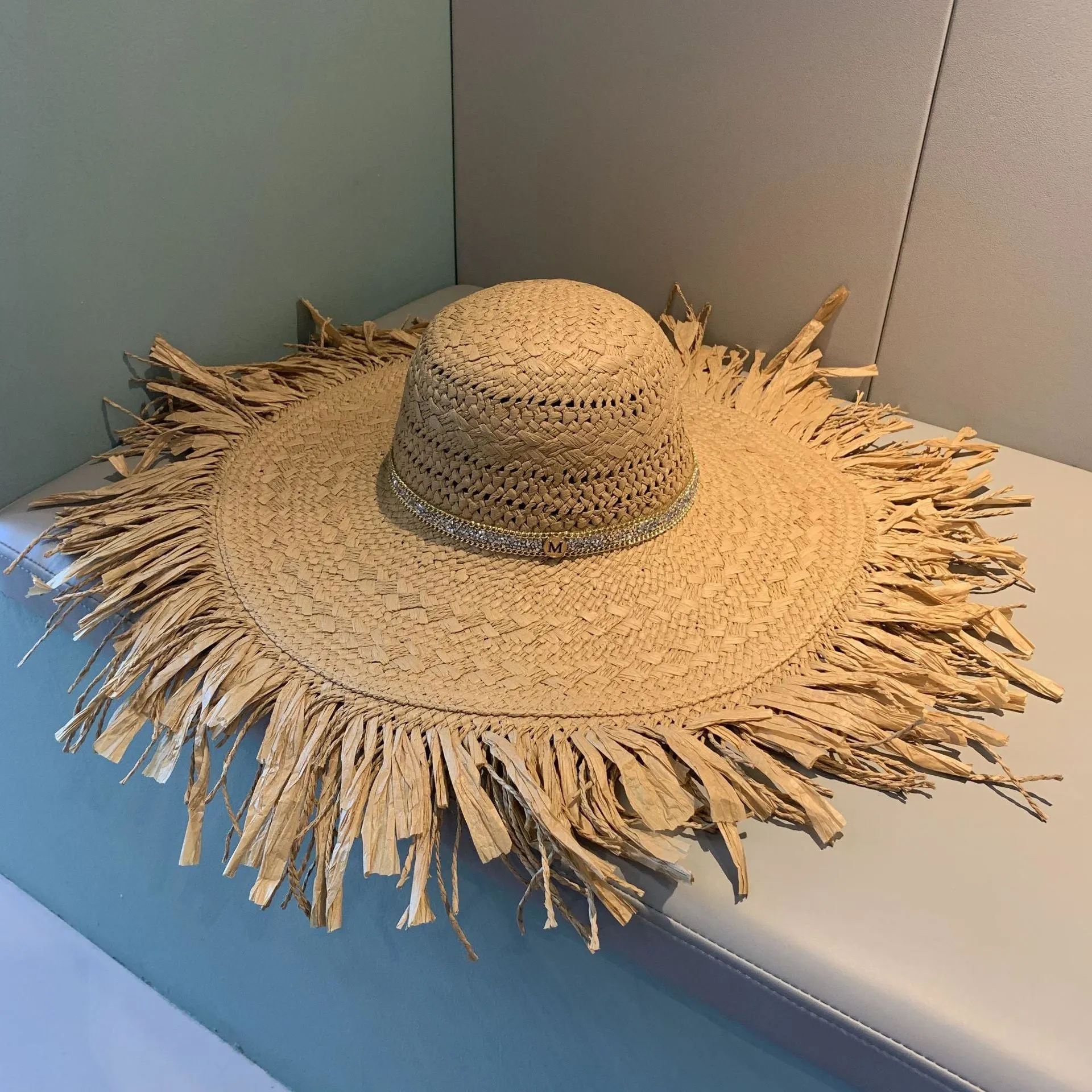 Korean Style Straw Tassel Sun Hat with Wide Brim