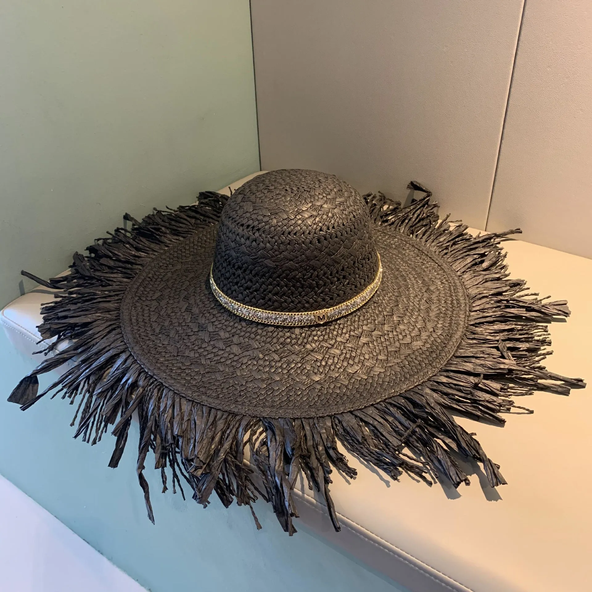 Korean Style Straw Tassel Sun Hat with Wide Brim