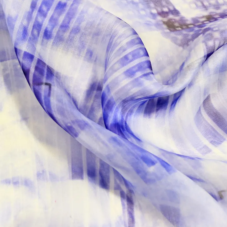 < Limited Edition > Silk Chiffon Scarf with Blue & White Print "Blue Chips" / 53 x 53cm / Made in Japan