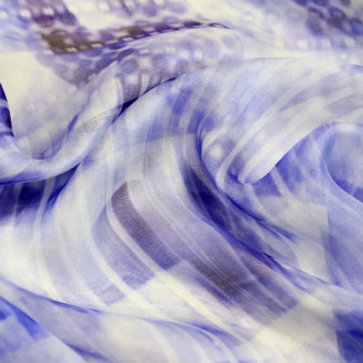 < Limited Edition > Silk Chiffon Scarf with Blue & White Print "Blue Chips" / 53 x 53cm / Made in Japan