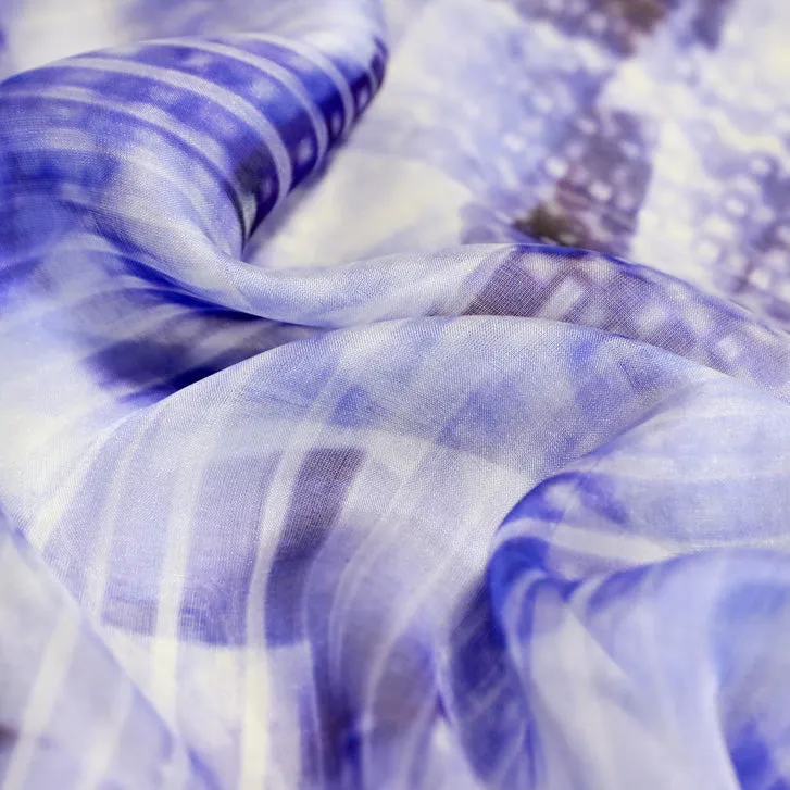 < Limited Edition > Silk Chiffon Scarf with Blue & White Print "Blue Chips" / 53 x 53cm / Made in Japan