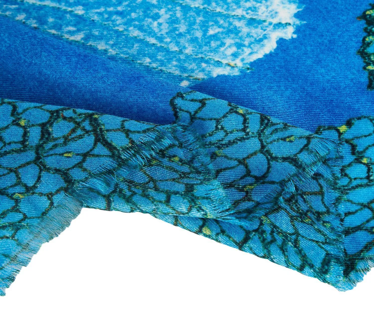 Luxurious Extra Wide 100% Cashmere Scarf & Wrap Blue Flower CSH243