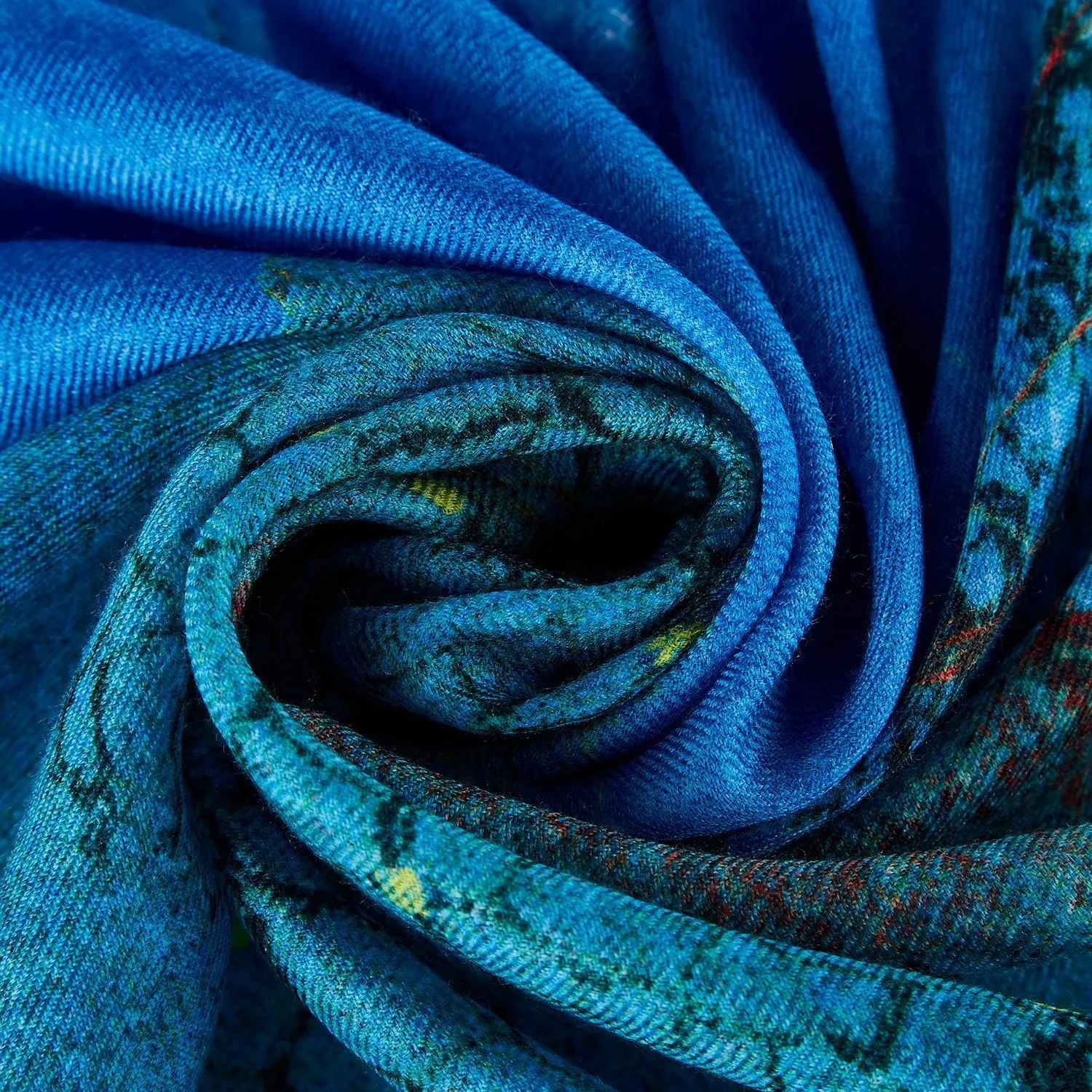 Luxurious Extra Wide 100% Cashmere Scarf & Wrap Blue Flower CSH243