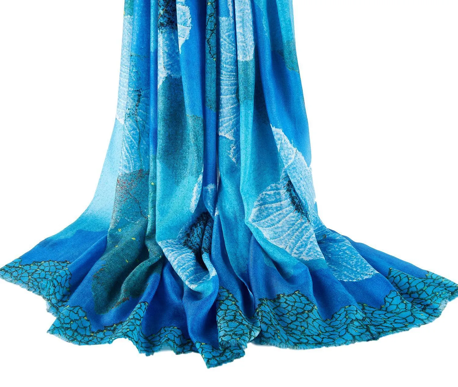 Luxurious Extra Wide 100% Cashmere Scarf & Wrap Blue Flower CSH243